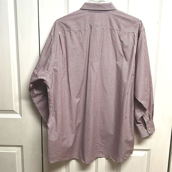 Joseph Abboud Red White Checker Print Pocket Long Sleeve Dress Shirt Size 18 5