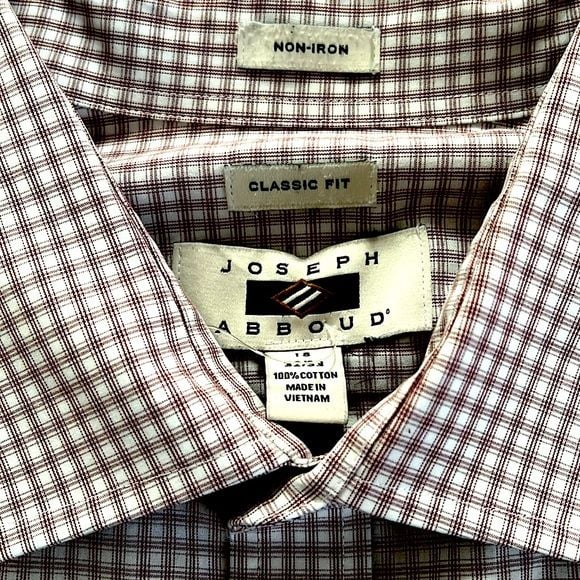 Joseph Abboud Red White Checker Print Pocket Long Sleeve Dress Shirt Size 18 7