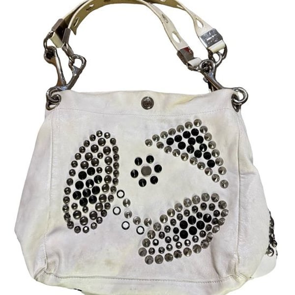 Jimmy Choo White Leather Studded Shoulder Bag