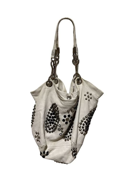 Jimmy Choo White Leather Studded Shoulder Bag 7