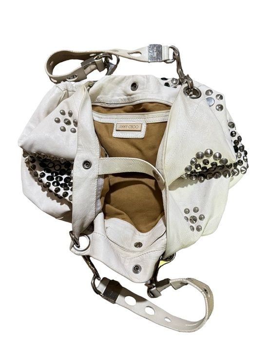 Jimmy Choo White Leather Studded Shoulder Bag 14