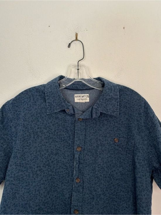 Hang Ten Men’s Blue Linen Cotton Short Sleeve Button-Up Shirt Size Medium 4