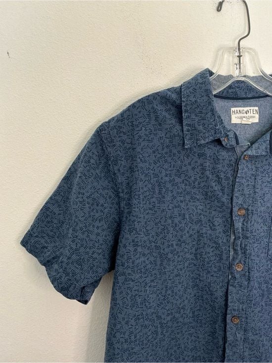 Hang Ten Men’s Blue Linen Cotton Short Sleeve Button-Up Shirt Size Medium 6