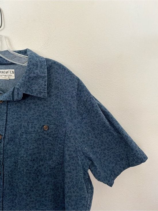 Hang Ten Men’s Blue Linen Cotton Short Sleeve Button-Up Shirt Size Medium 7