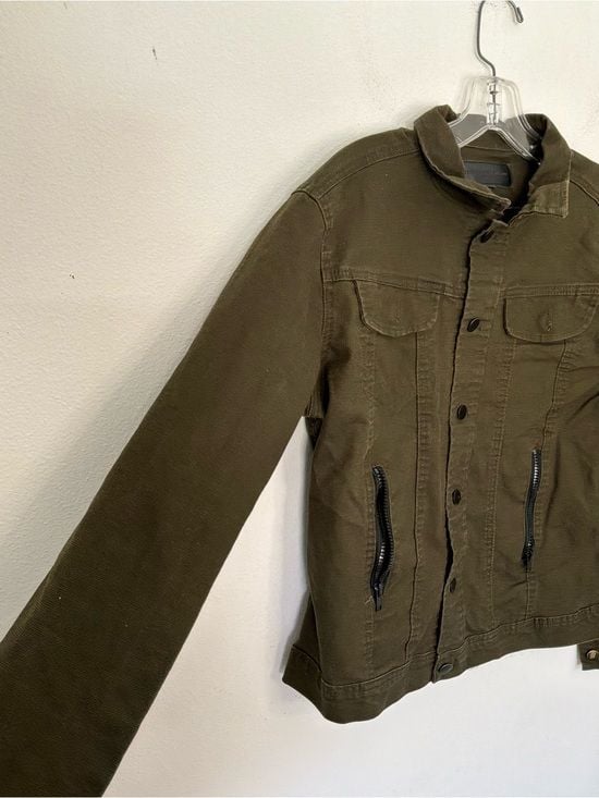 Triumph Over Tragedy Women’s Olive Green Utility Trucker Jacket Size Small 5