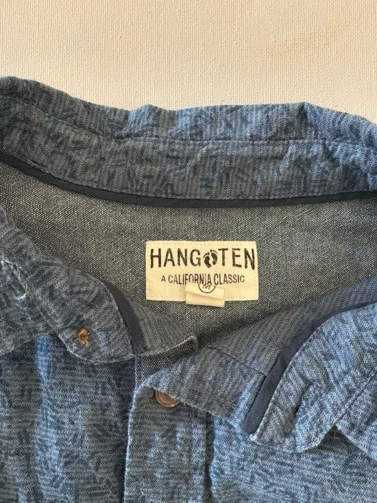 Hang Ten Men’s Blue Linen Cotton Short Sleeve Button-Up Shirt Size Medium 11