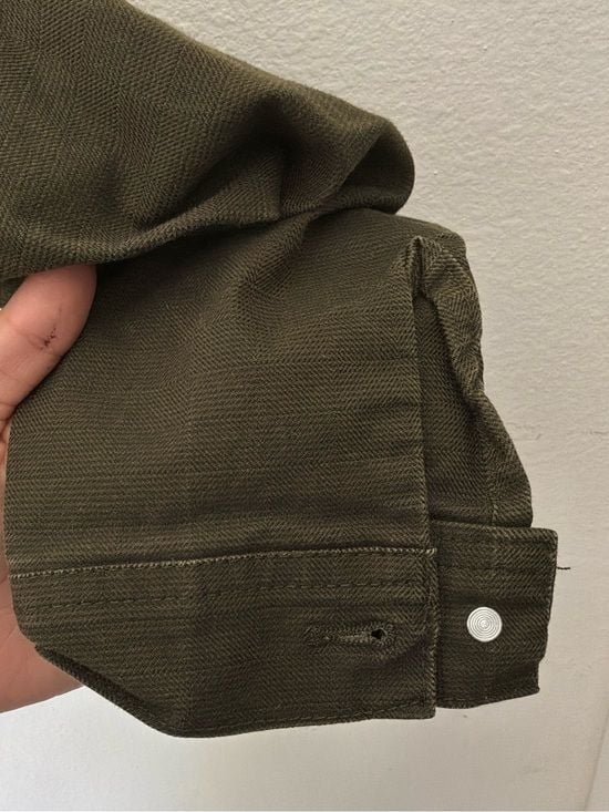 Triumph Over Tragedy Women’s Olive Green Utility Trucker Jacket Size Small 7