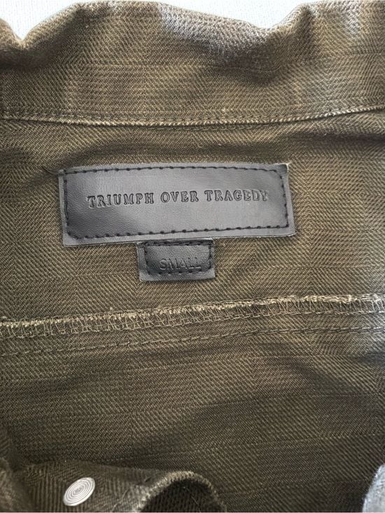 Triumph Over Tragedy Women’s Olive Green Utility Trucker Jacket Size Small 14