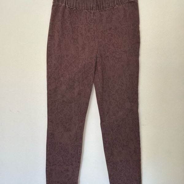 Soft Surroundings Brown Floral Jacquard Pull-On Pants Size Small