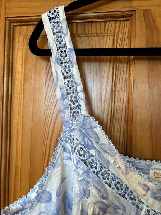 Roaman's Vintage Light Blue Floral Cotton Nightgown with Lacy Straps 5