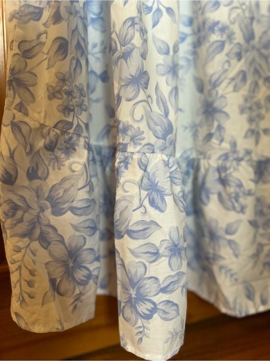 Roaman's Vintage Light Blue Floral Cotton Nightgown with Lacy Straps 6