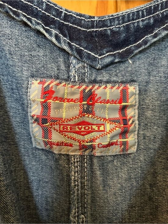 Vintage Revolt Blue Denim Sleeveless Romper with Plaid Collar 8