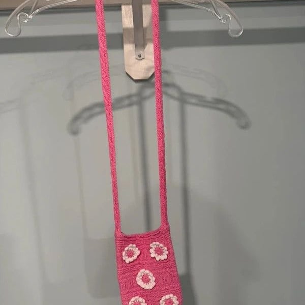 Handmade Pink Crochet Crossbody Phone Bag