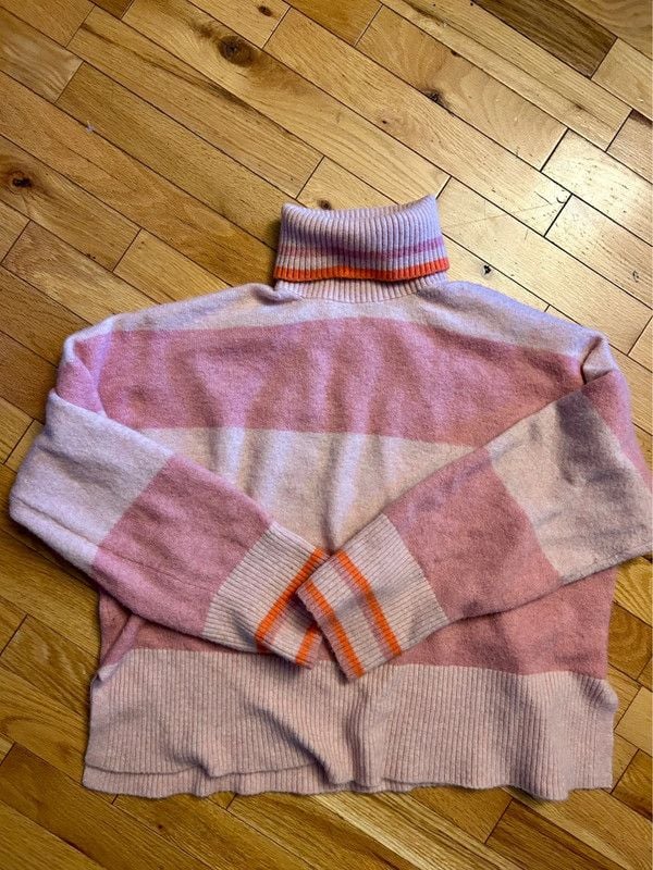 J. Crew Striped Turtleneck Sweater Pink Supersoft Yarn 2