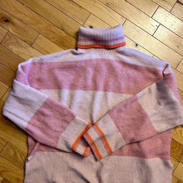 J. Crew Striped Turtleneck Sweater Pink Supersoft Yarn
