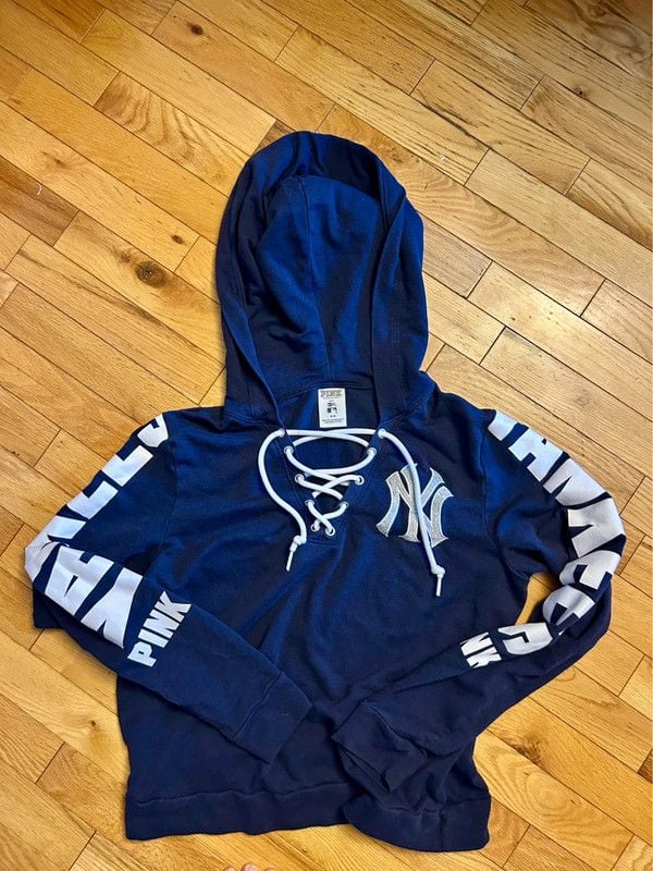 Pink Victoria's Secret MLB New York Yankees Lace-Up Hoodie Size M 2