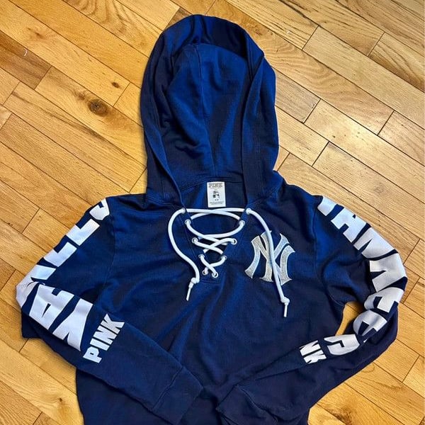 Pink Victoria's Secret MLB New York Yankees Lace-Up Hoodie Size M