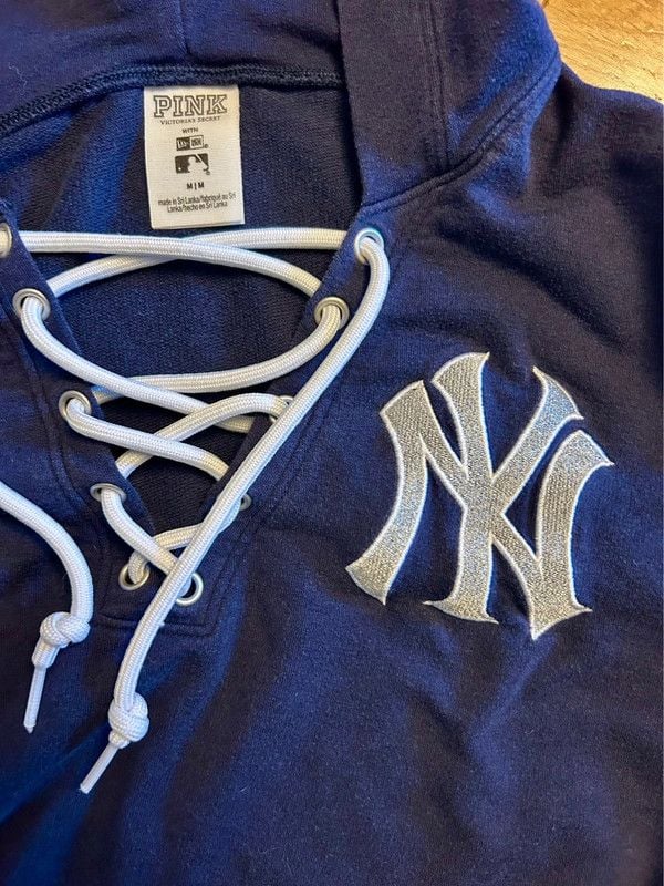 Pink Victoria's Secret MLB New York Yankees Lace-Up Hoodie Size M 3