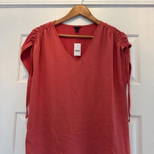 Ann Taylor Coral Blouse with Drawstring Shoulder- S