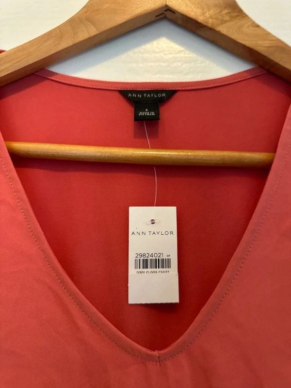Ann Taylor Coral Blouse with Drawstring Shoulder- S 3
