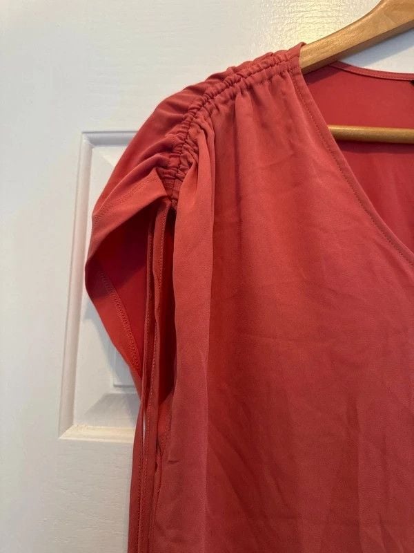 Ann Taylor Coral Blouse with Drawstring Shoulder- S 4