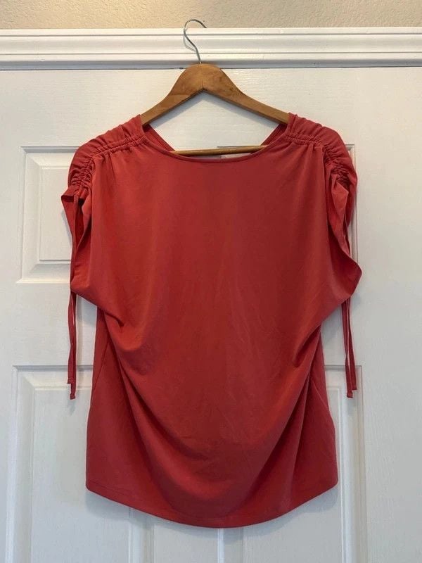 Ann Taylor Coral Blouse with Drawstring Shoulder- S 5