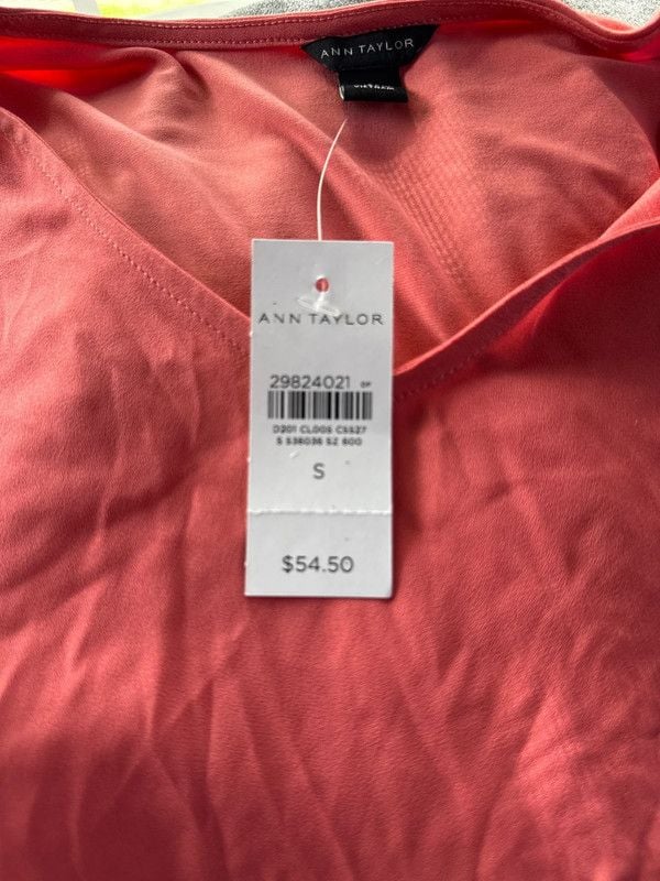 Ann Taylor Coral Blouse with Drawstring Shoulder- S 6