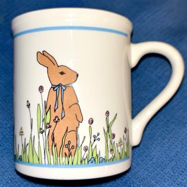 Vintage Ceramic Coffee Mug by Carolyn Lary for Papel; Rabbit Floral Design
