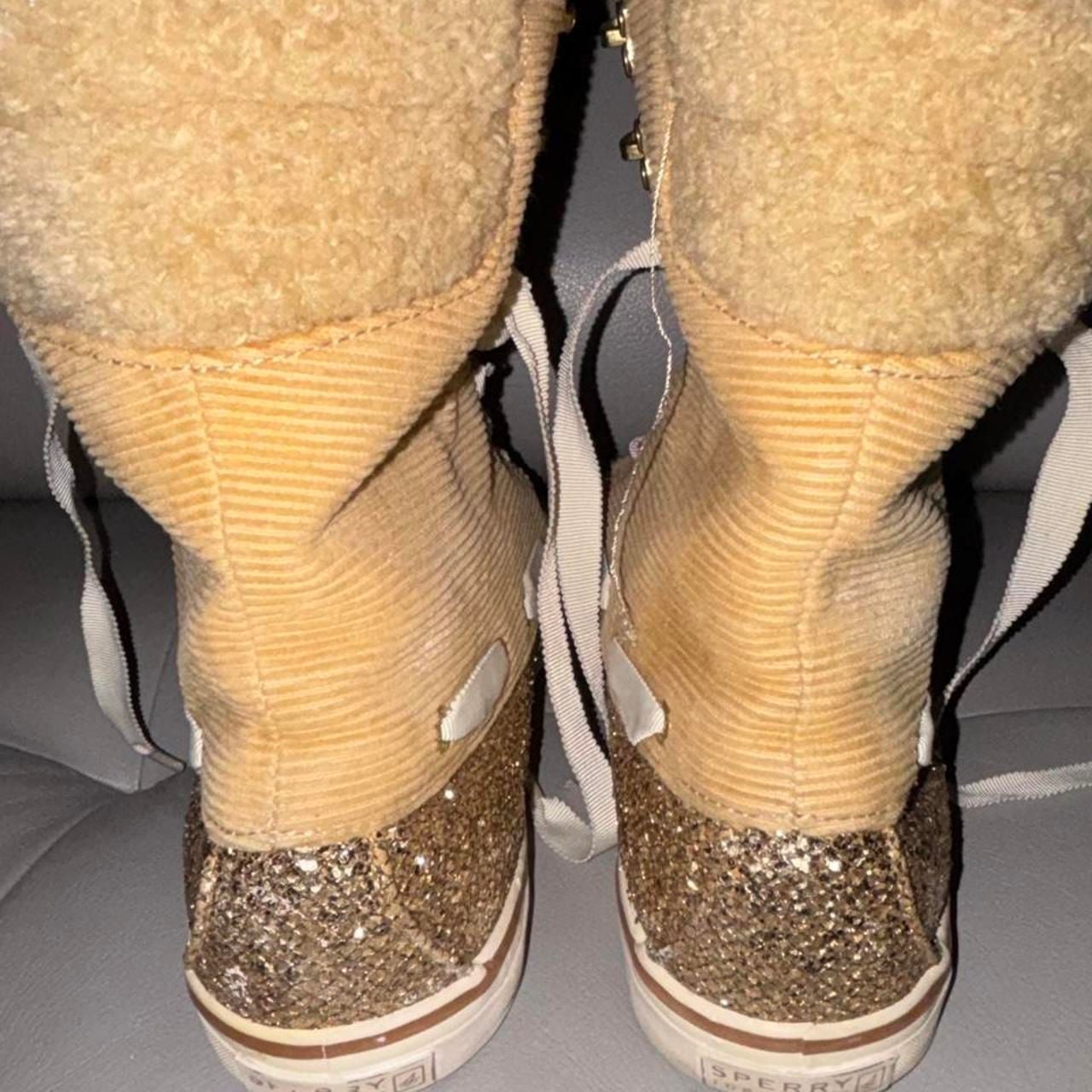 Sperry Acklins Winter Boots Size 8.5M Tan Corduroy Gold Glitter 5