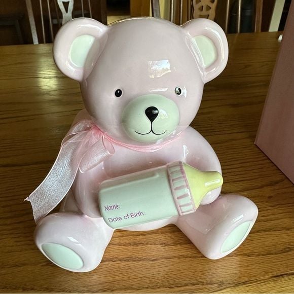 Burton + Burton Ceramic Teddy Bear Piggy Bank Girl Baby Shower 1