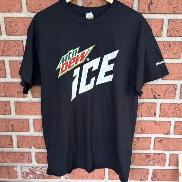 Gildan Mountain Dew Ice Promo Graphic T-Shirt Size L Black Cotton Tee