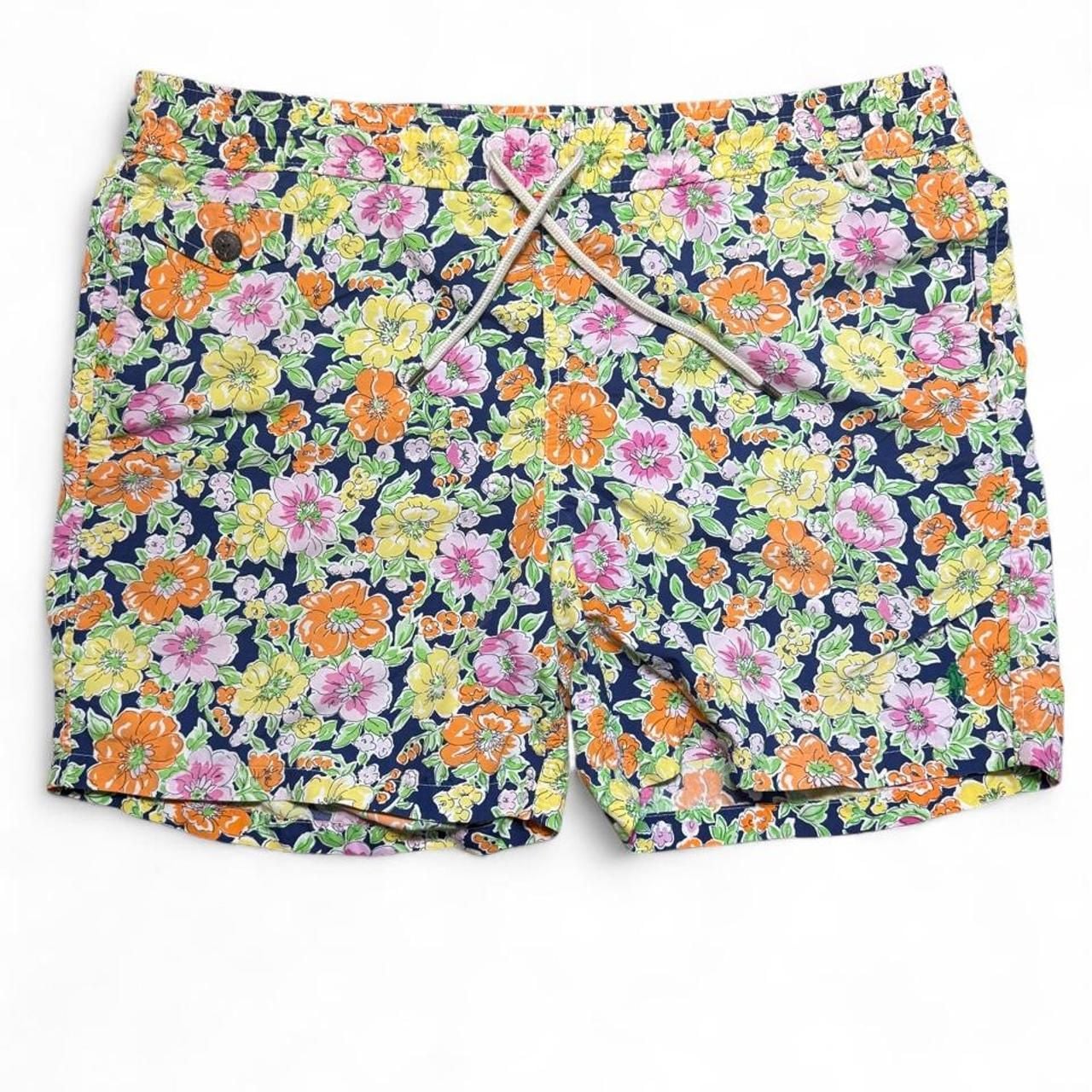 Polo Ralph Lauren Floral Swim Shorts Size M Navy Blue Tropical Trunks 2