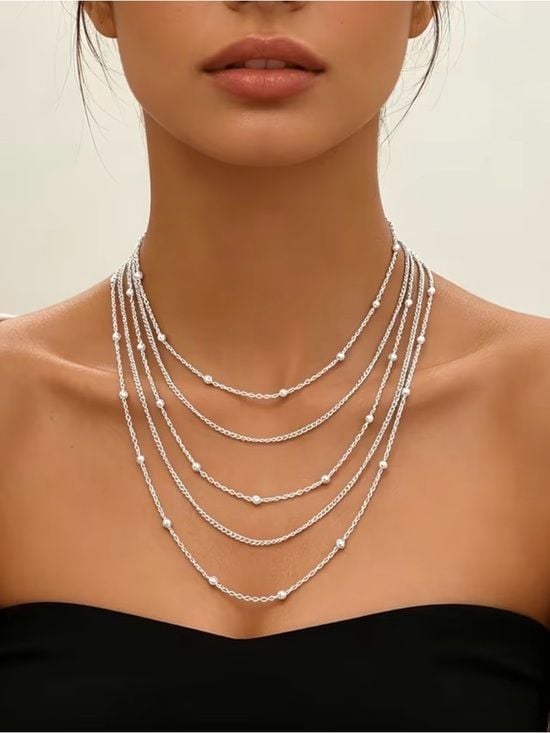 Multi-Strand Silver Beaded Layered Necklace 2
