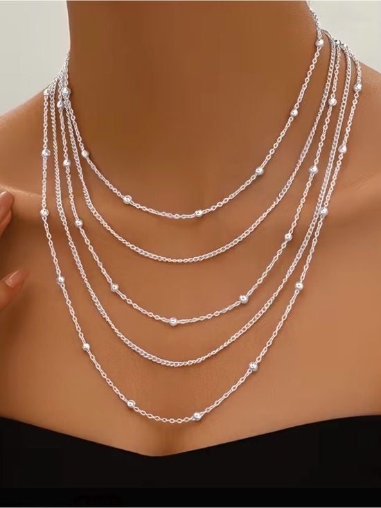 Multi-Strand Silver Beaded Layered Necklace 3