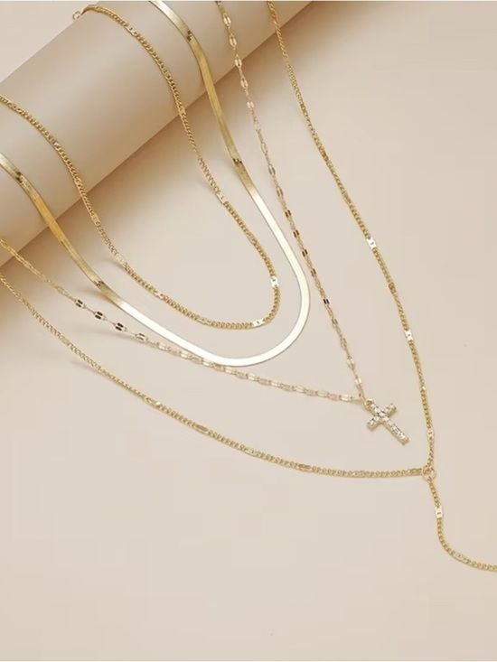 5 Pieces Gold Layered Multicolor Gemstone Cross Necklaces for Women 3