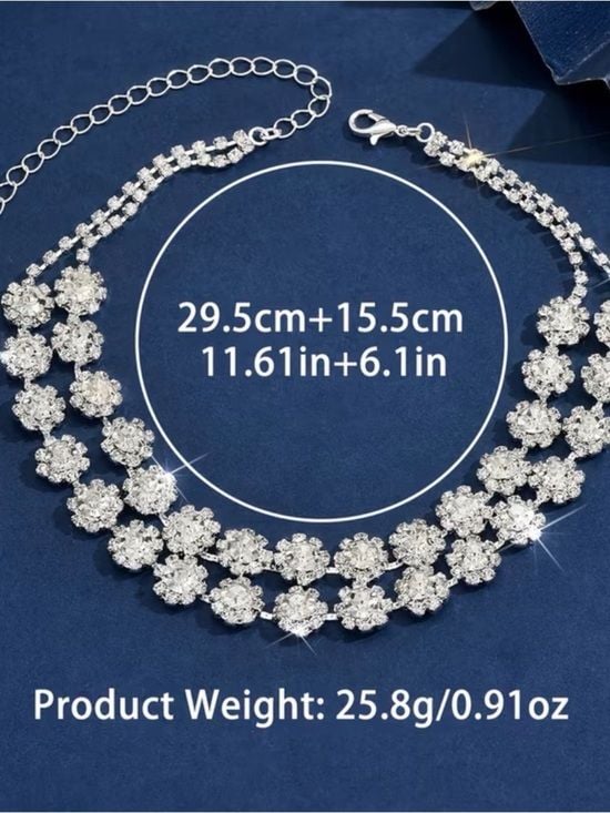 Double Strand Crystal Flower Choker Necklace - Silver 5