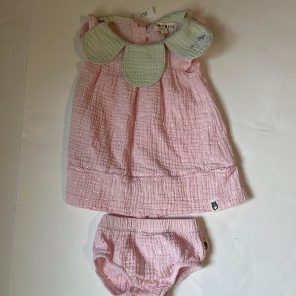 Rabbit Bear Organic Strawberry Dress Set 0-3M Pink Green Collar
