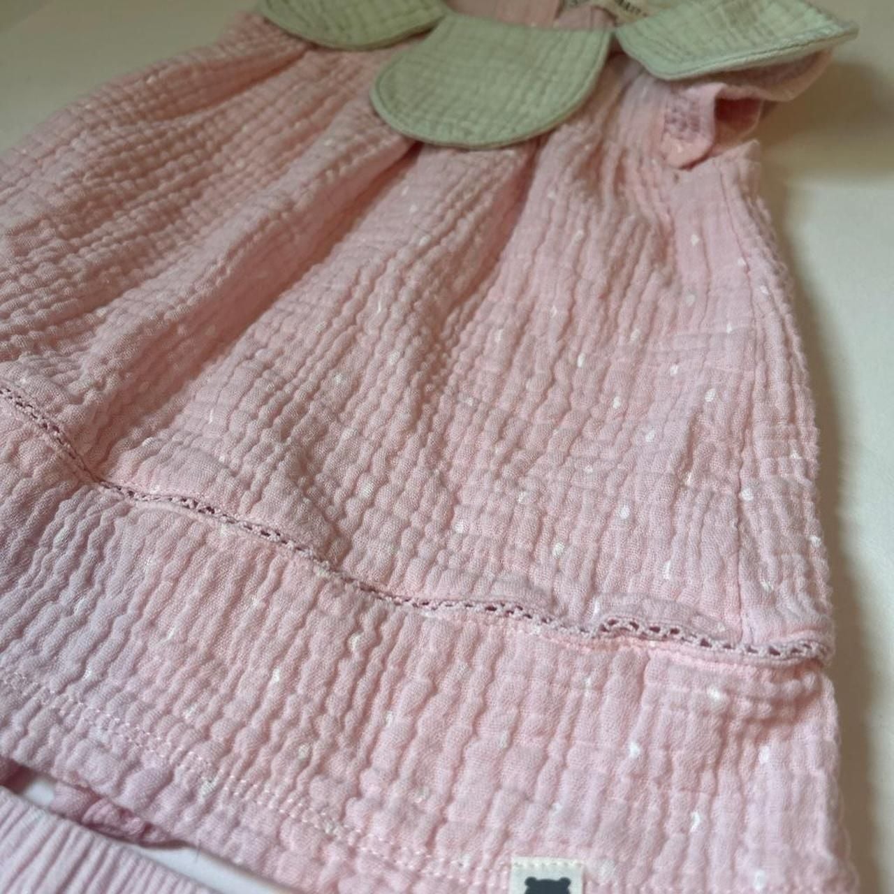 Rabbit Bear Organic Strawberry Dress Set 0-3M Pink Green Collar 2