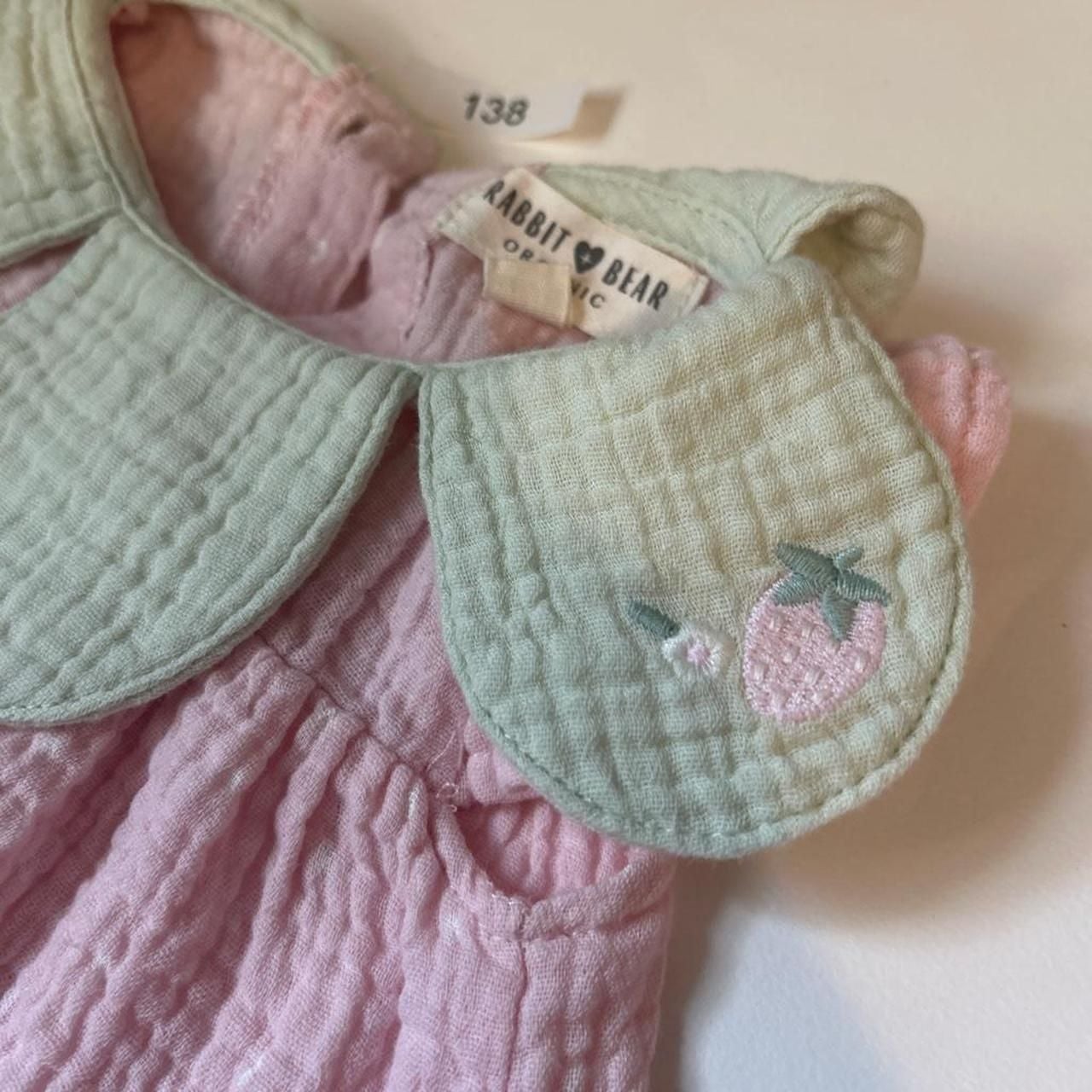 Rabbit Bear Organic Strawberry Dress Set 0-3M Pink Green Collar 3
