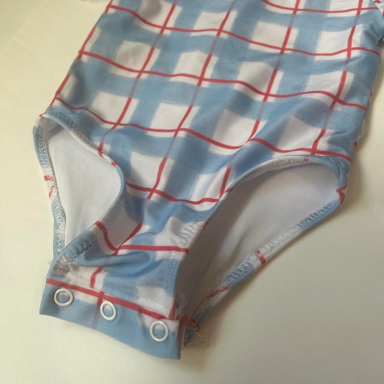 Hamner Hill Plaid Swimsuit Size 3M Blue Red Ruffle Baby Bodysuit 3