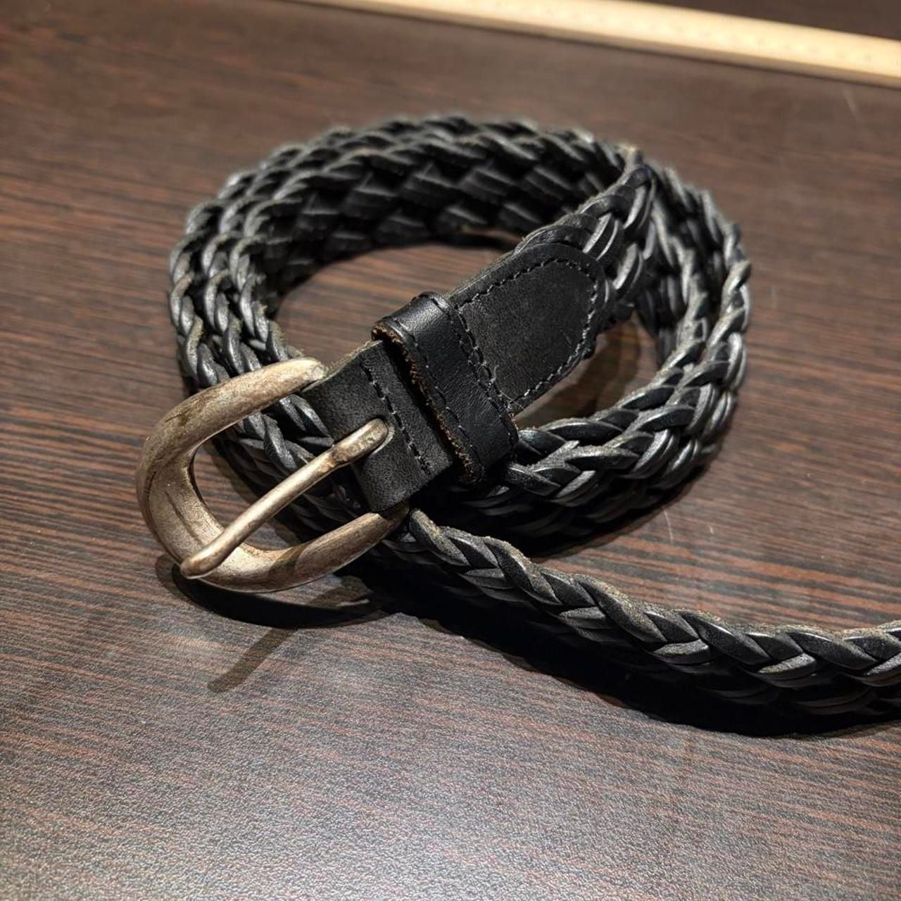 Vintage Black Braided Leather Belt Size 36 1