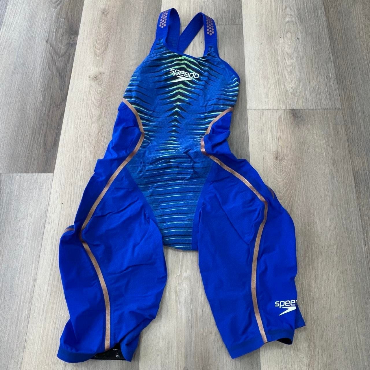Speedo Fastskin LZR Racer X Kneeskin Size 24 Blue Gold Swimsuit 2