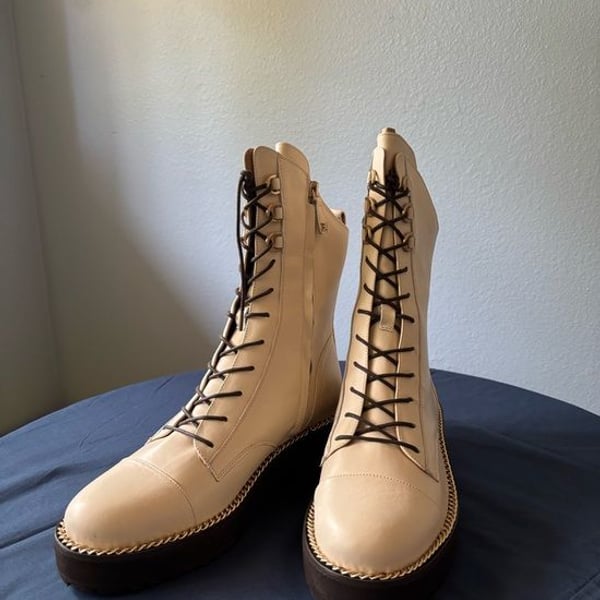 Sam Edelman cream lace up boots NEW IN BOX!