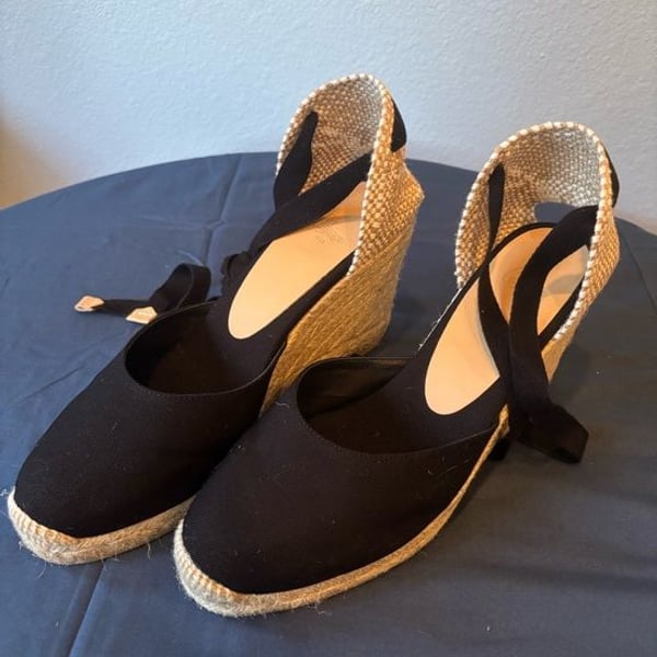 NWB Castaner Black Espadrille Wedge Sandals