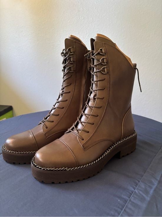 Sam Edelman alpine green Lace-Up Combat Boots with Chain Trim 2