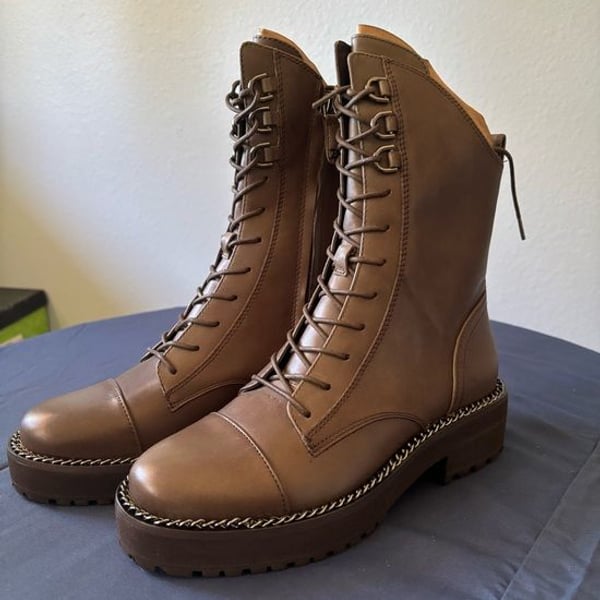 Sam Edelman alpine green Lace-Up Combat Boots with Chain Trim