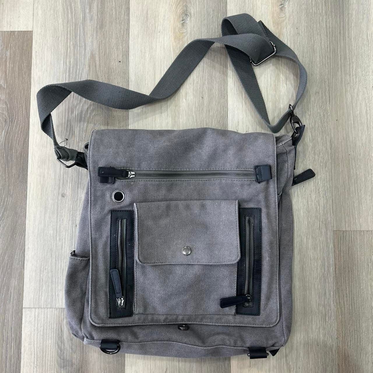 Gray Canvas Crossbody Bag Messenger Bag Minimalist 2