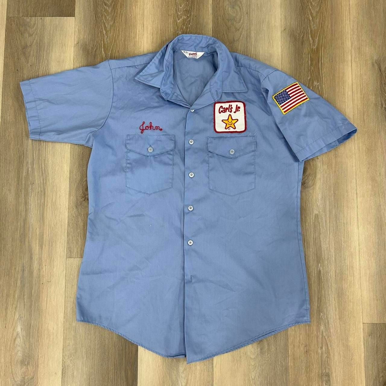 Unitog Carl's Jr. Work Shirt Size 15-15.5 Blue Vintage 2