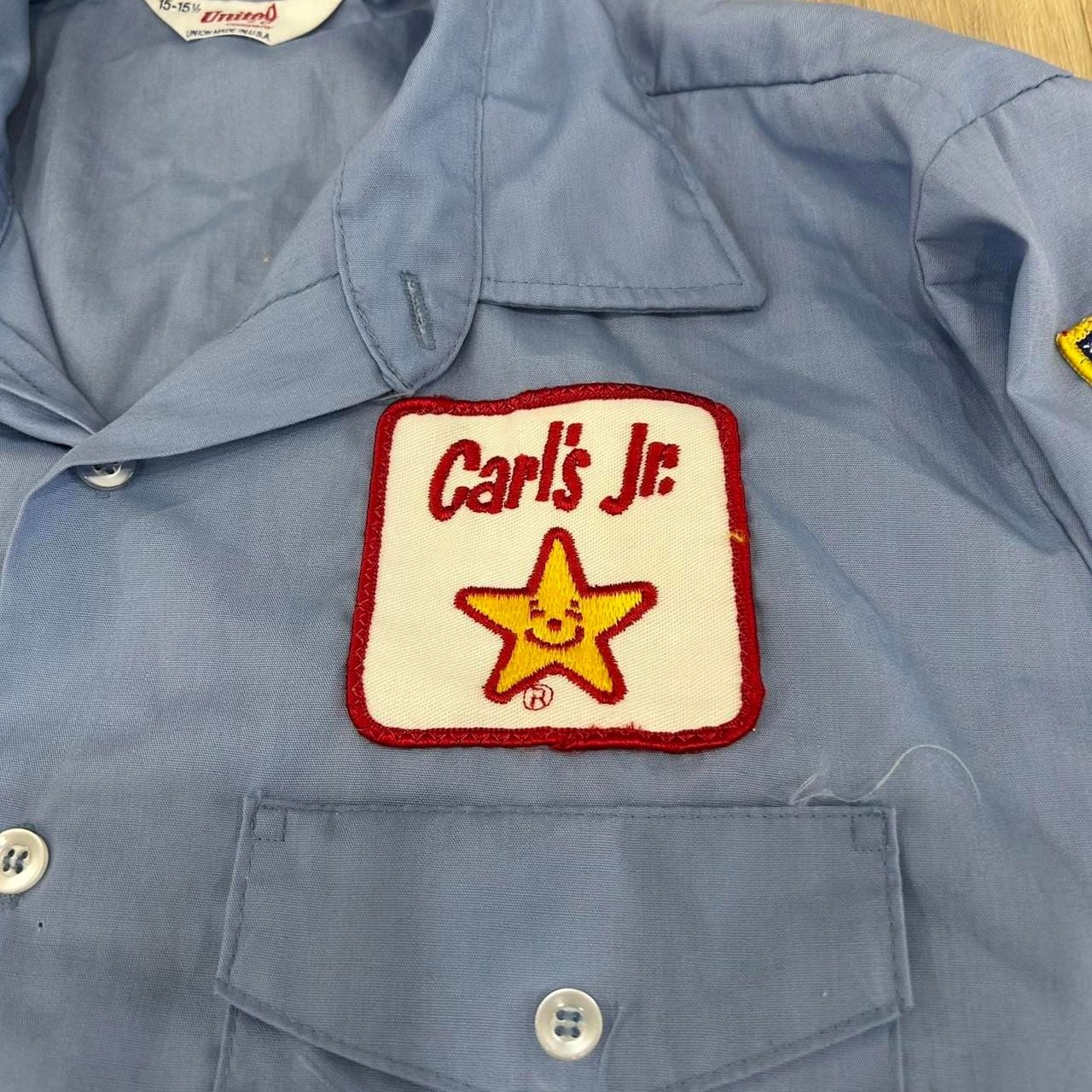 Unitog Carl's Jr. Work Shirt Size 15-15.5 Blue Vintage 3