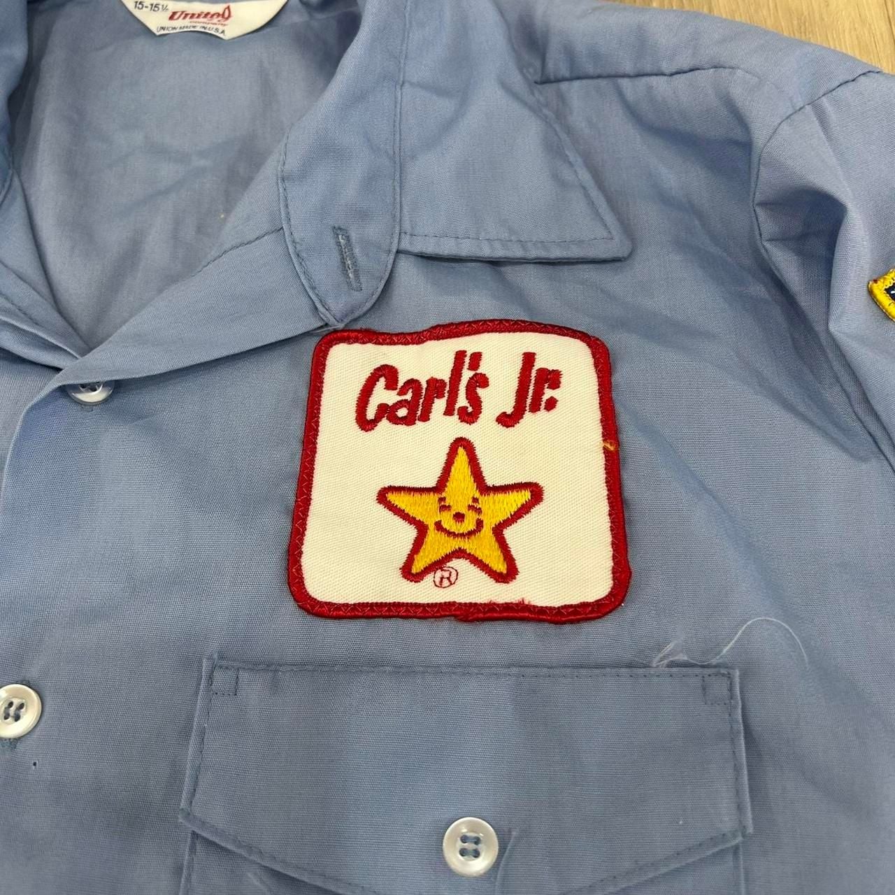 Unitog Carl's Jr. Work Shirt Size 15-15.5 Blue Vintage 4